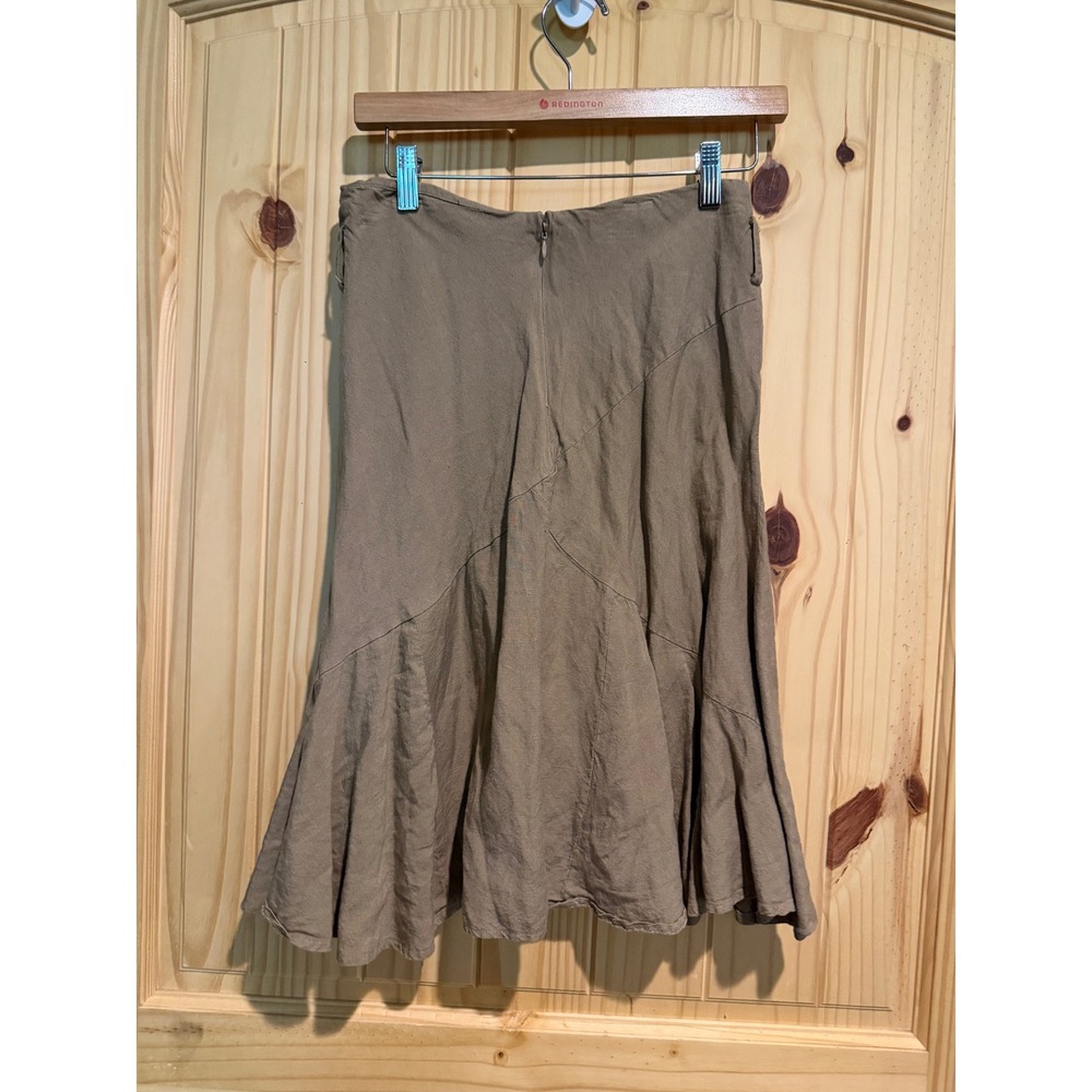 Larry Levine Khaki Tan Linen Blend Paneled Flared Midi Skirt Womens Size 4 - Picture 2 of 5